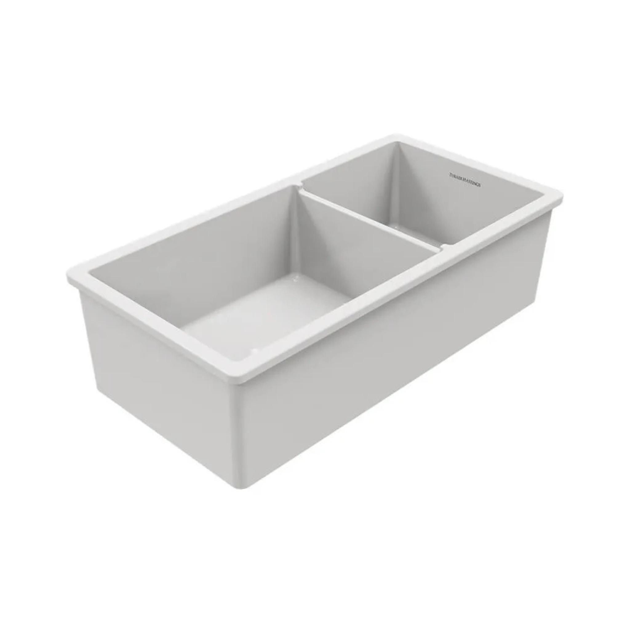 TURNER HASTINGS CUISINE INSET AND UNDERMOUNT FINE FIRECLAY DOUBLE BOWL SINK GLOSS WHITE 940MM