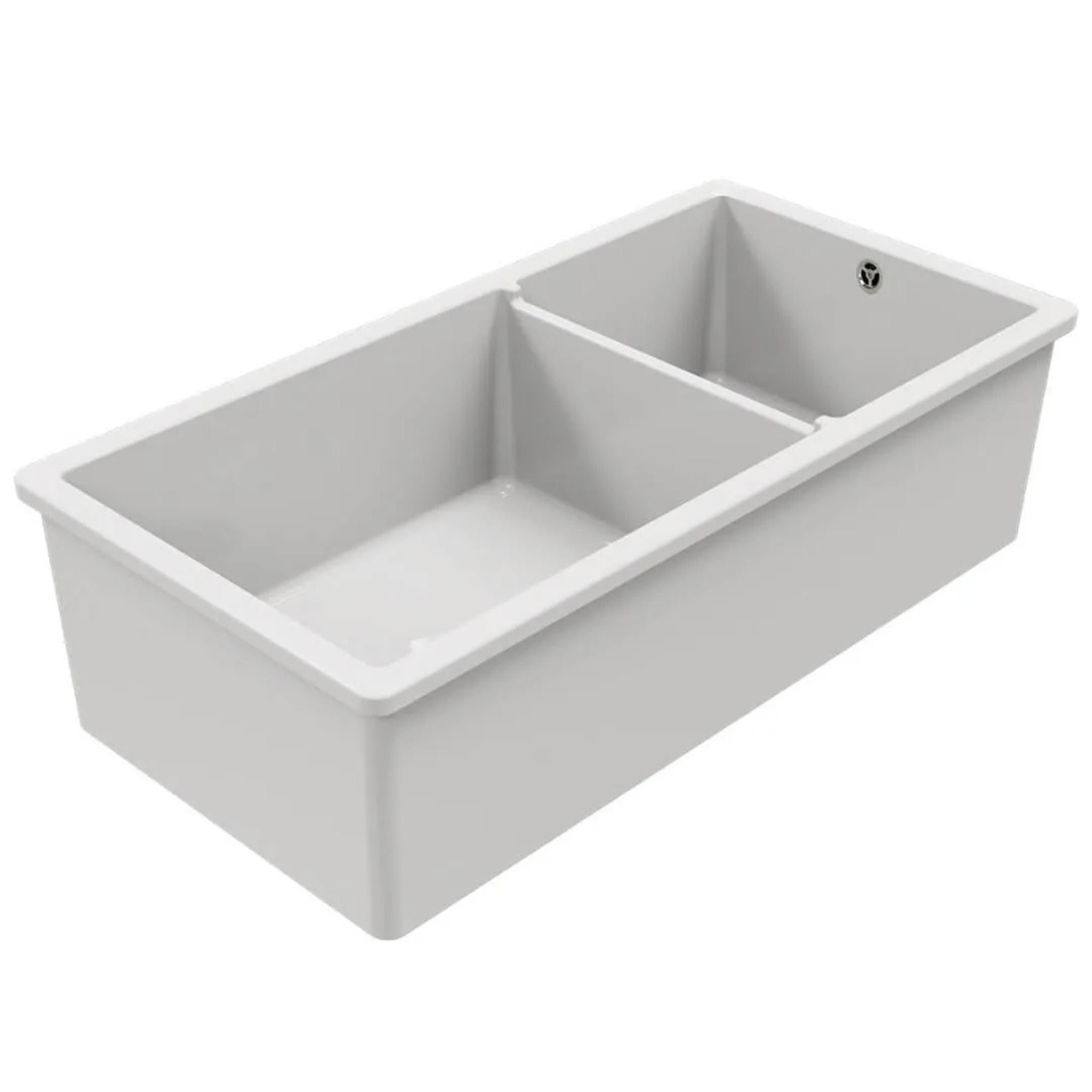 TURNER HASTINGS CUISINE INSET AND UNDERMOUNT FINE FIRECLAY DOUBLE BOWL SINK WITH OVERFLOW MATTE WHITE 940MM