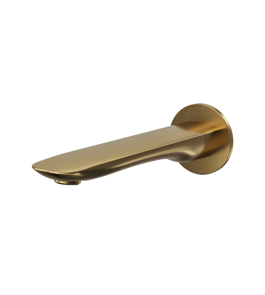 LINSOL CURVA WALL MOUNT BASIN OR BATH SPOUT 204MM BRUSHED BRASS