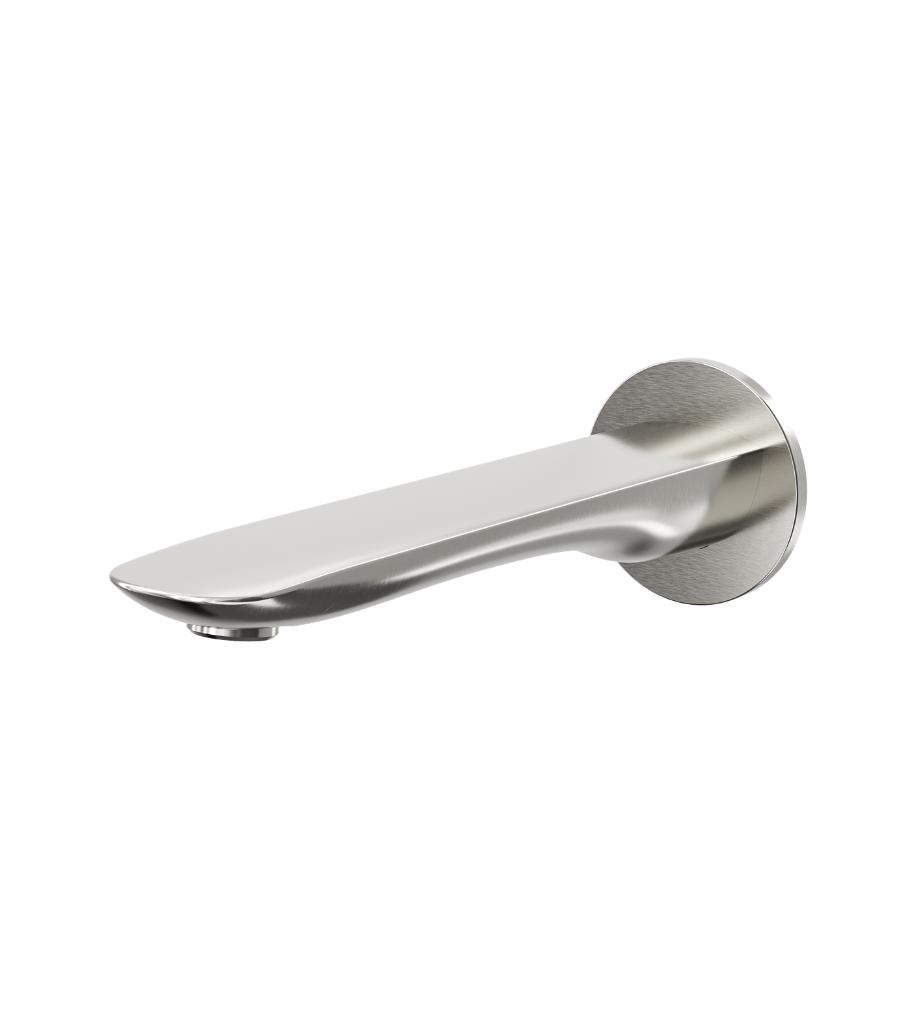 LINSOL CURVA WALL MOUNT BASIN OR BATH SPOUT 204MM BRUSHED NICKEL