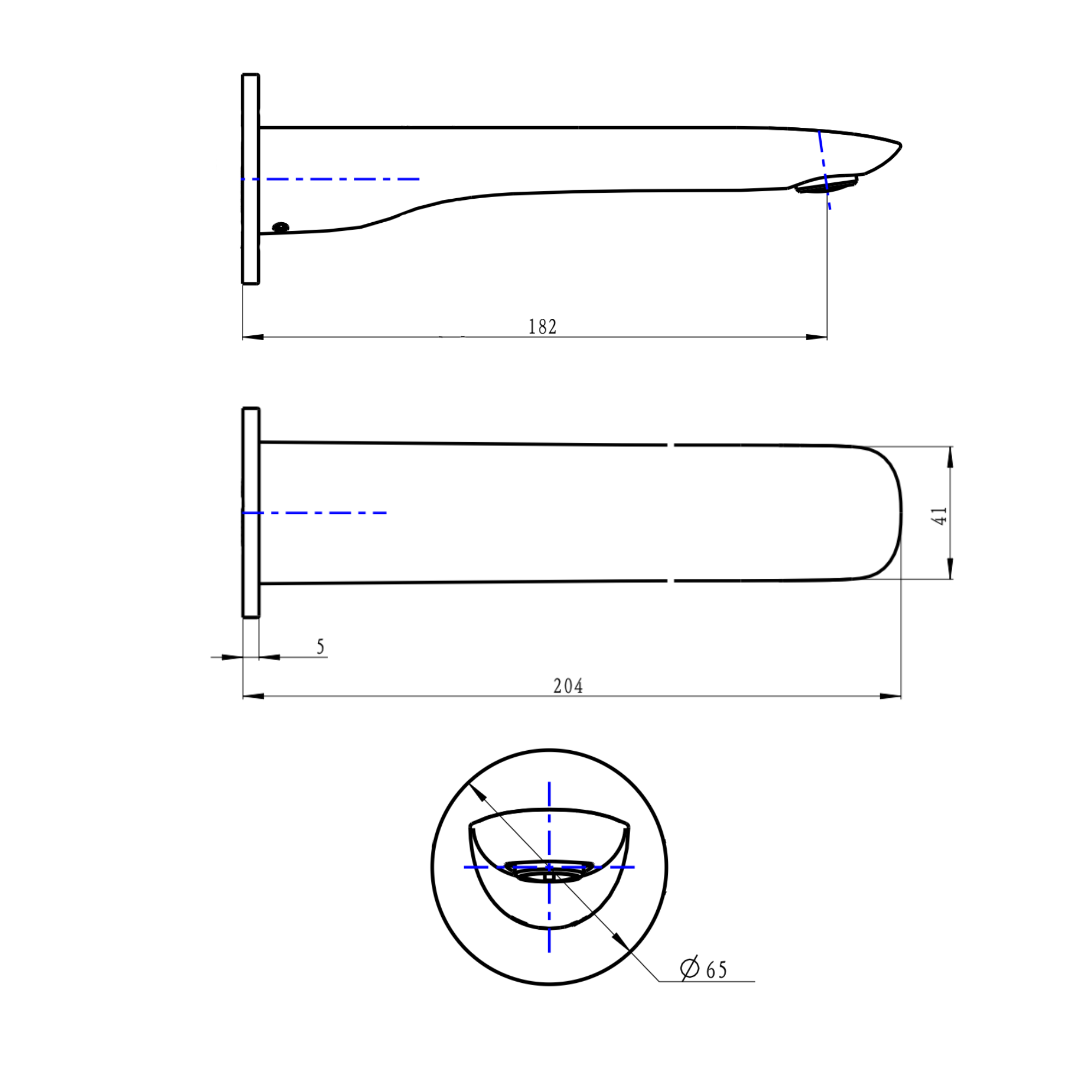 LINSOL CURVA WALL MOUNT BASIN OR BATH SPOUT 204MM - Technical Drawing