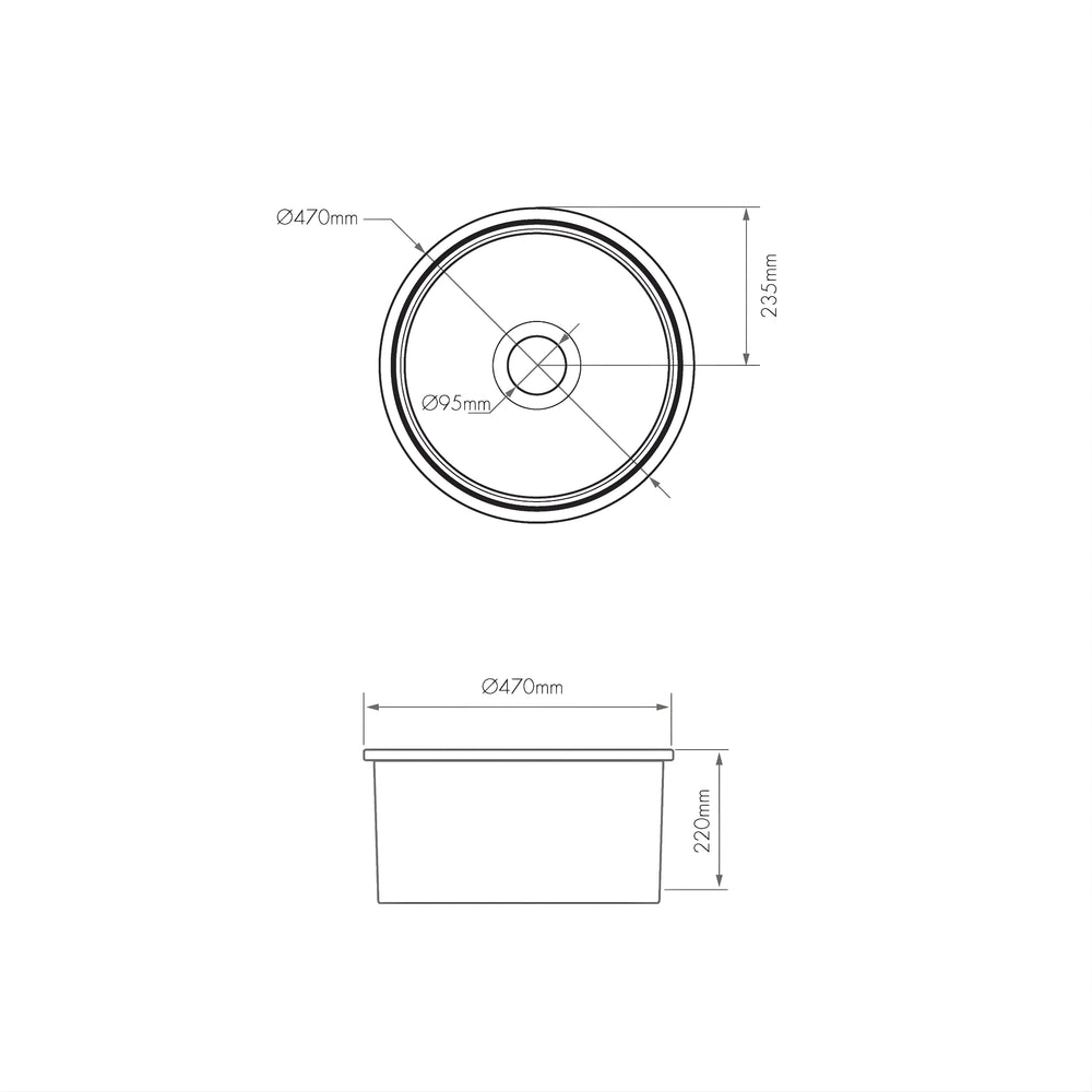 TURNER HASTINGS CUISINE ROUND INSET AND UNDERMOUNT FINE FIRECLAY SINK MATTE WHITE 470MM