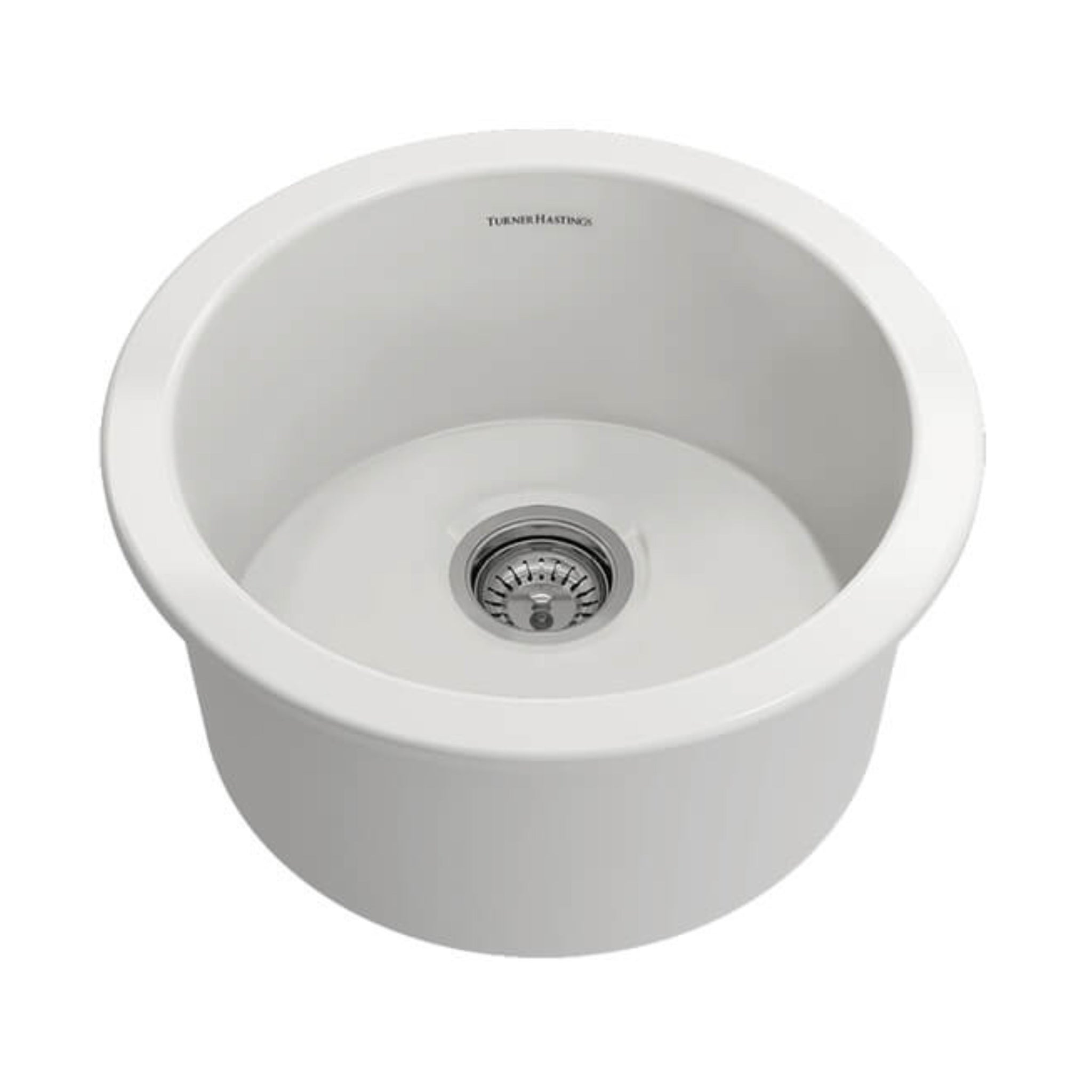 TURNER HASTINGS CUISINE ROUND INSET AND UNDERMOUNT FINE FIRECLAY SINK GLOSS WHITE 470MM