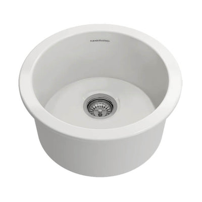 TURNER HASTINGS CUISINE ROUND INSET AND UNDERMOUNT FINE FIRECLAY SINK GLOSS WHITE 470MM