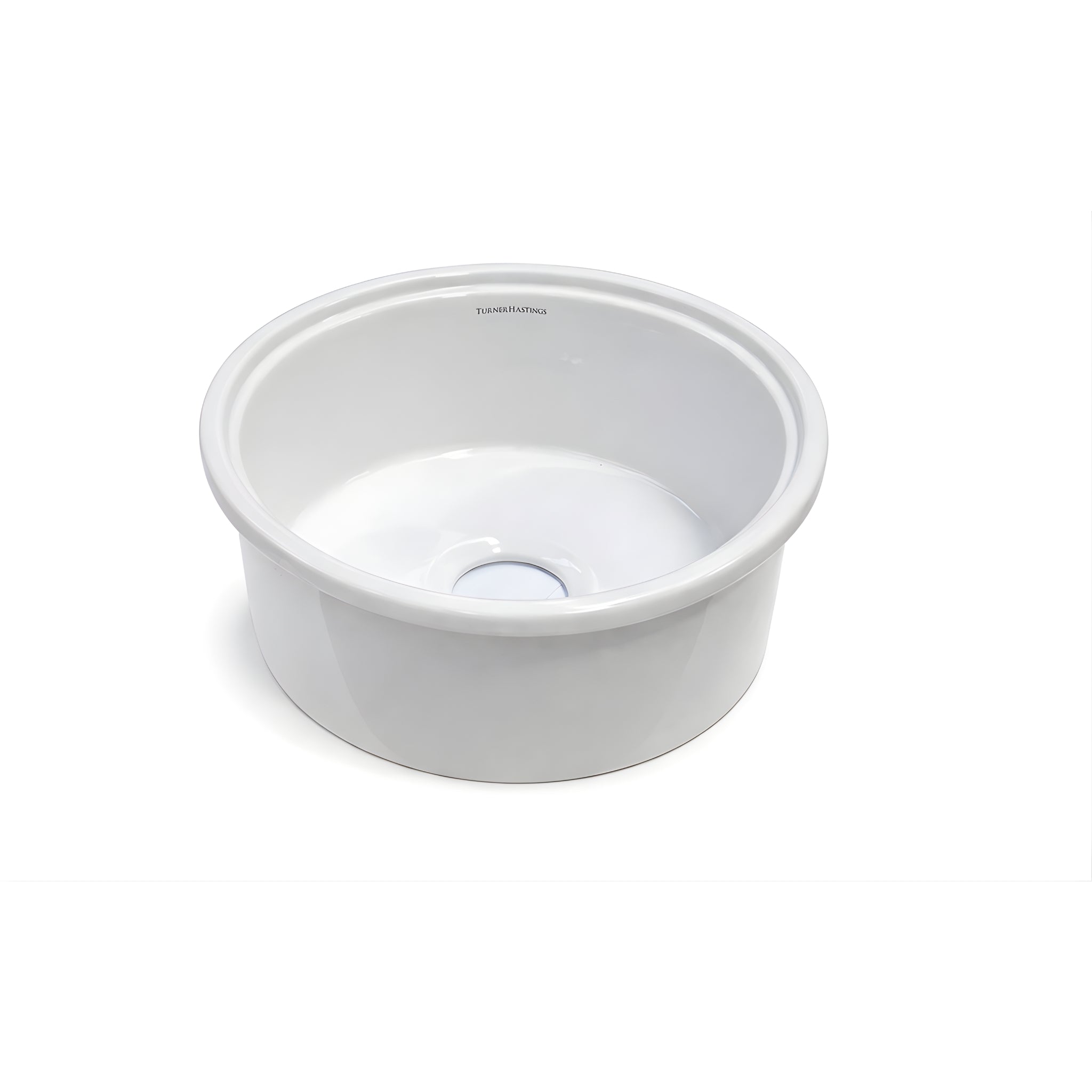 TURNER HASTINGS CUISINE ROUND INSET AND UNDERMOUNT FINE FIRECLAY SINK GLOSS WHITE 470MM