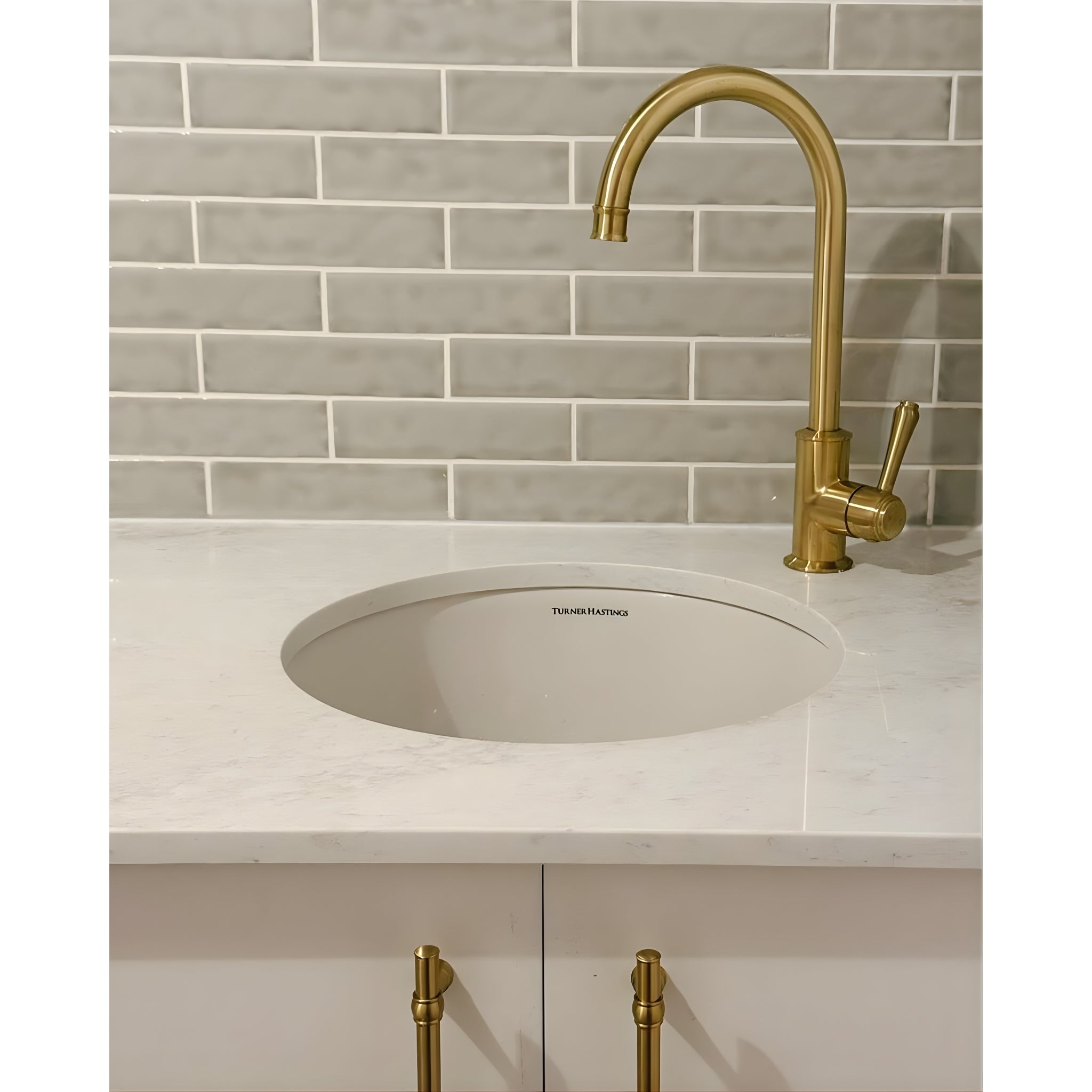 TURNER HASTINGS CUISINE ROUND INSET AND UNDERMOUNT FINE FIRECLAY SINK GLOSS WHITE 470MM