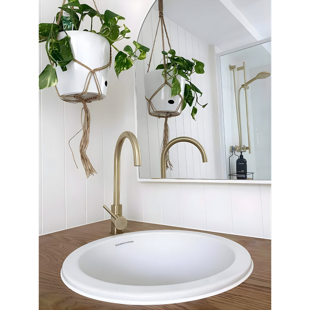 TURNER HASTINGS CUISINE ROUND INSET AND UNDERMOUNT FINE FIRECLAY SINK GLOSS WHITE 470MM
