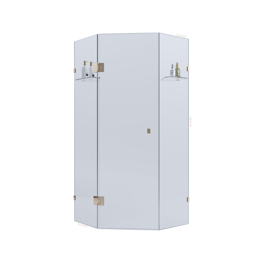 BELLA VISTA FRAMELESS DIAMOND CORNER SHOWER SCREEN BRUSHED NICKEL
