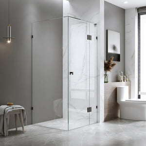BELLA VISTA VALENTINA FRAMELESS PIVOT FRONT AND RETURN PANEL SHOWER SCREEN BLACK