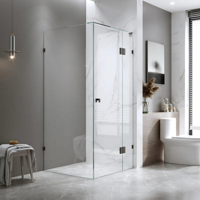 BELLA VISTA VALENTINA FRAMELESS PIVOT FRONT AND RETURN PANEL SHOWER SCREEN BLACK