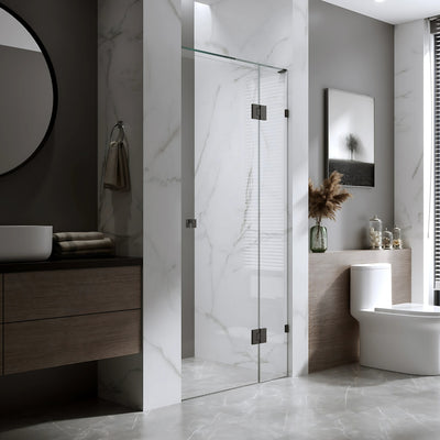 BELLA VISTA VALENTINA FRAMELESS PIVOT FRONT ONLY SHOWER SCREEN BLACK