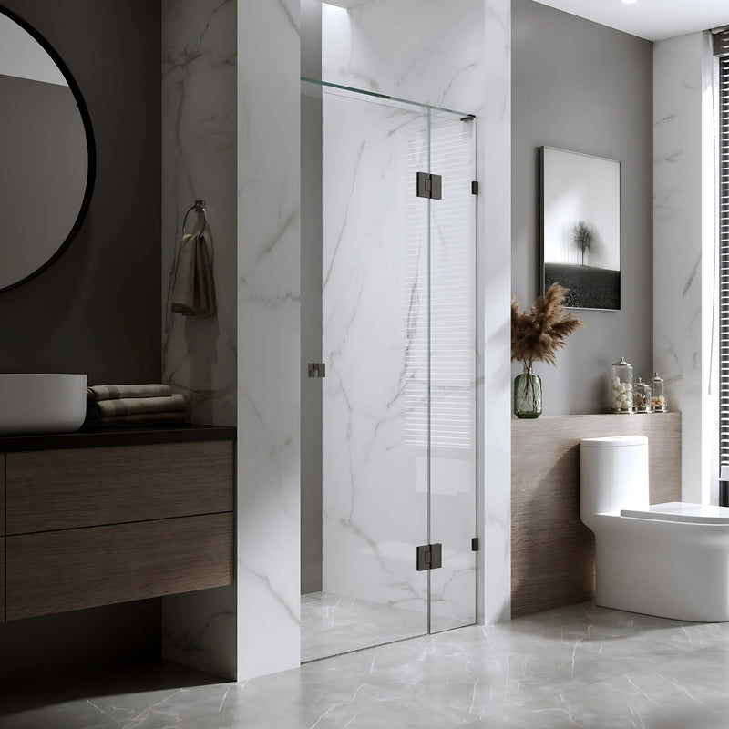 BELLA VISTA VALENTINA FRAMELESS PIVOT FRONT ONLY SHOWER SCREEN BLACK