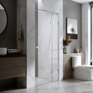 BELLA VISTA VALENTINA FRAMELESS PIVOT FRONT ONLY SHOWER SCREEN BRUSHED SILVER