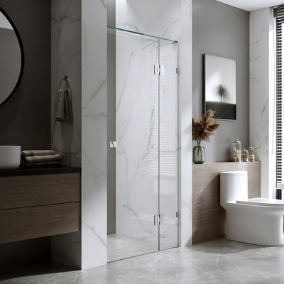 BELLA VISTA VALENTINA FRAMELESS PIVOT FRONT ONLY SHOWER SCREEN BRUSHED SILVER