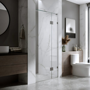 BELLA VISTA VALENTINA FRAMELESS PIVOT FRONT ONLY SHOWER SCREEN GUN METAL