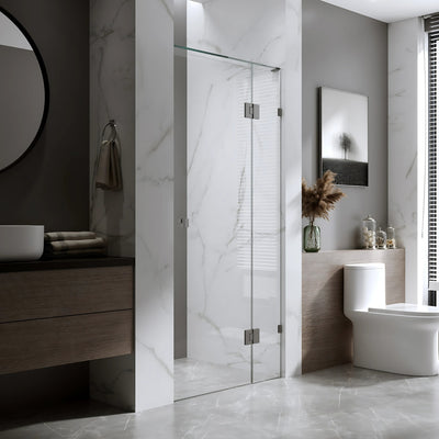 BELLA VISTA VALENTINA FRAMELESS PIVOT FRONT ONLY SHOWER SCREEN GUN METAL