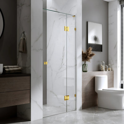 BELLA VISTA VALENTINA FRAMELESS PIVOT FRONT ONLY SHOWER SCREEN SHINY GOLD