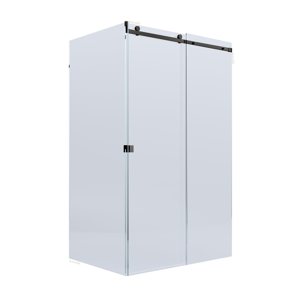 BELLA VISTA VICTORIA FRAMELESS SLIDING FRONT AND RETURN PANEL SHOWER SCREEN GUN METAL