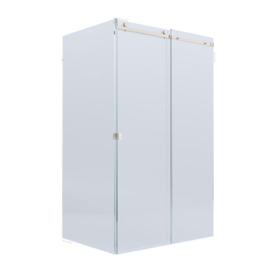 BELLA VISTA VICTORIA FRAMELESS SLIDING FRONT AND RETURN PANEL SHOWER SCREEN BRUSHED NICKEL