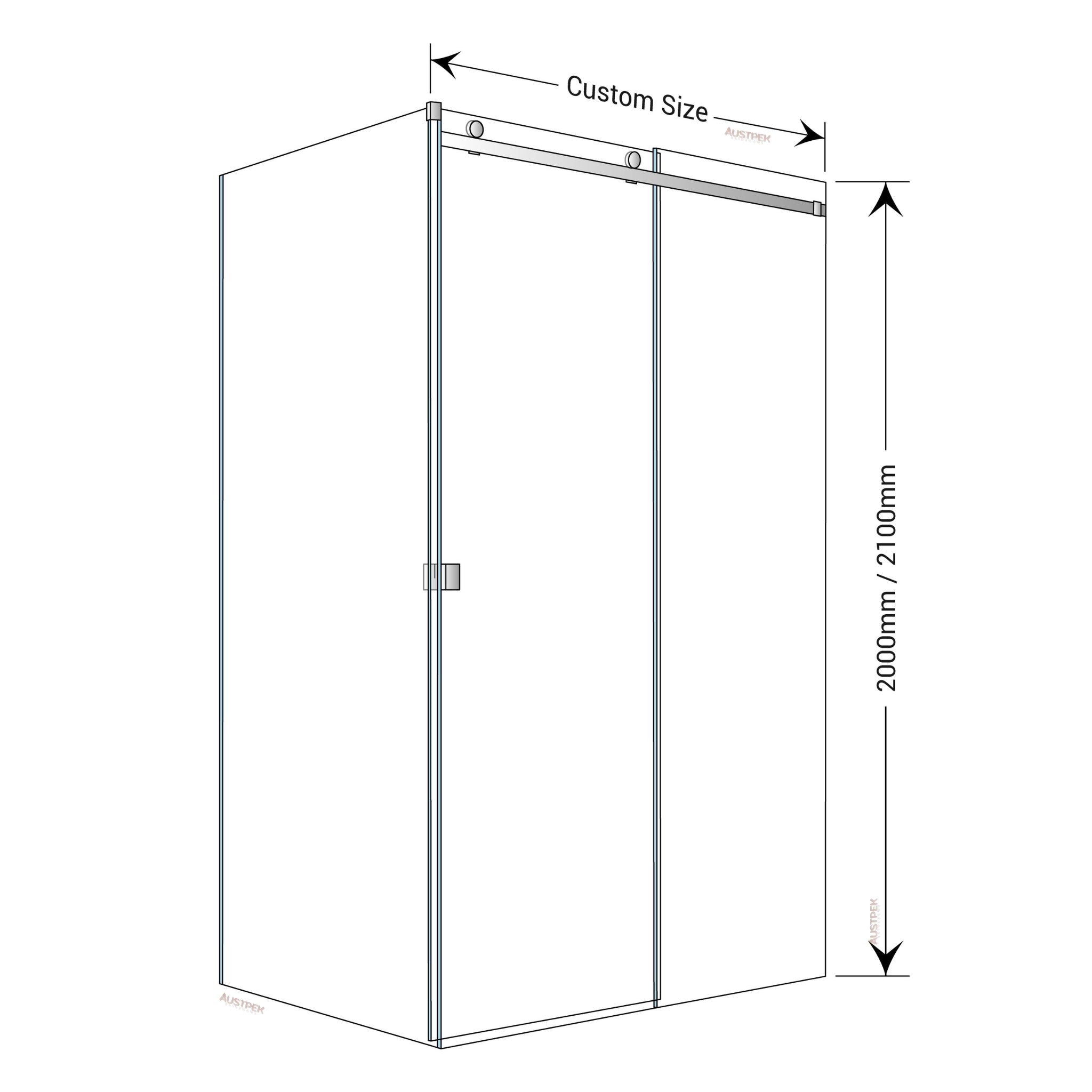 BELLA VISTA VICTORIA FRAMELESS SLIDING FRONT AND RETURN PANEL SHOWER SCREEN GUN METAL