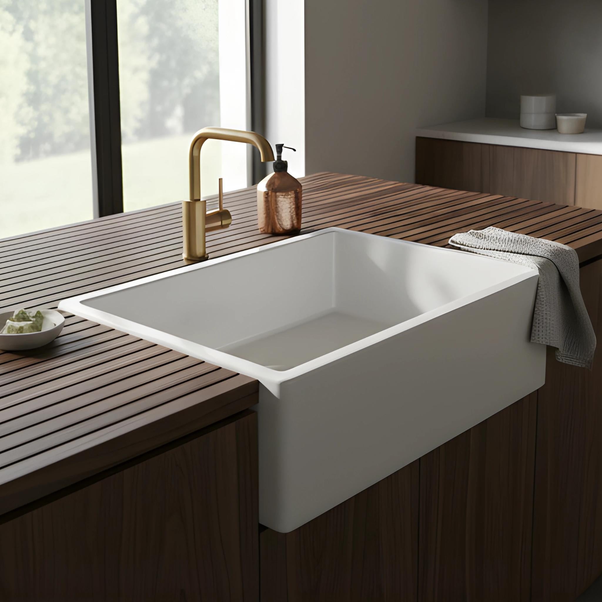 TURNER HASTINGS COVE FIRECLAY BUTLER SINK WITH OVERFLOW GLOSS WHITE 610MM