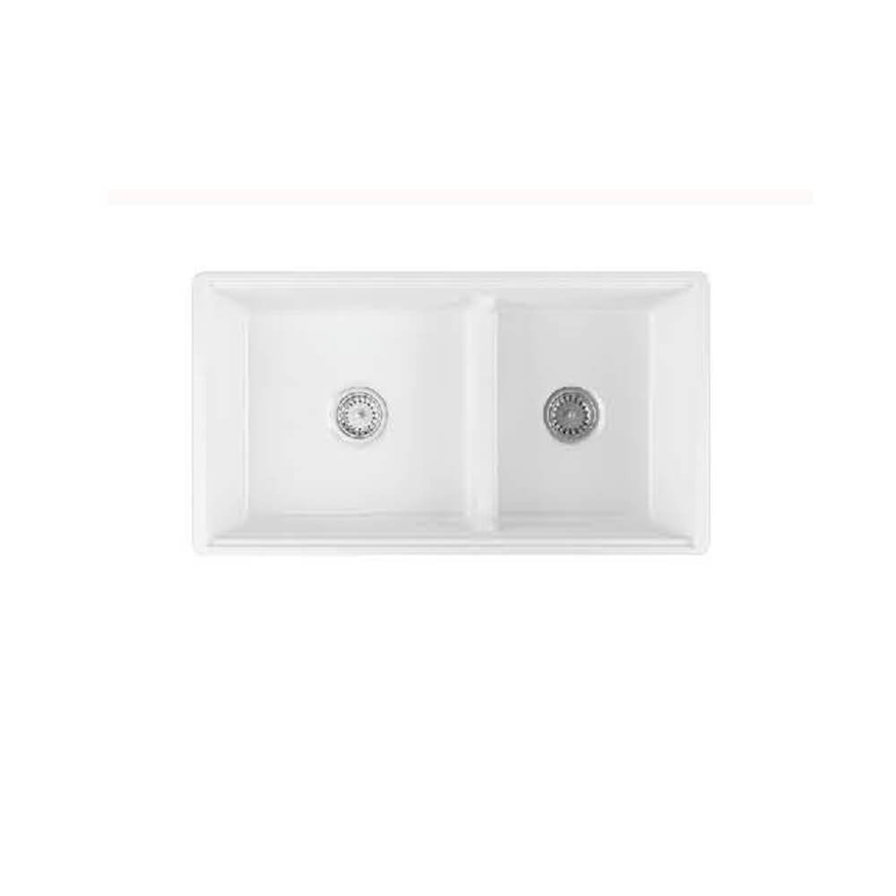 TURNER HASTINGS COVE FIRECLAY DOUBLE BOWL BUTLER SINK WITH OVERFLOW GLOSS WHITE 838MM