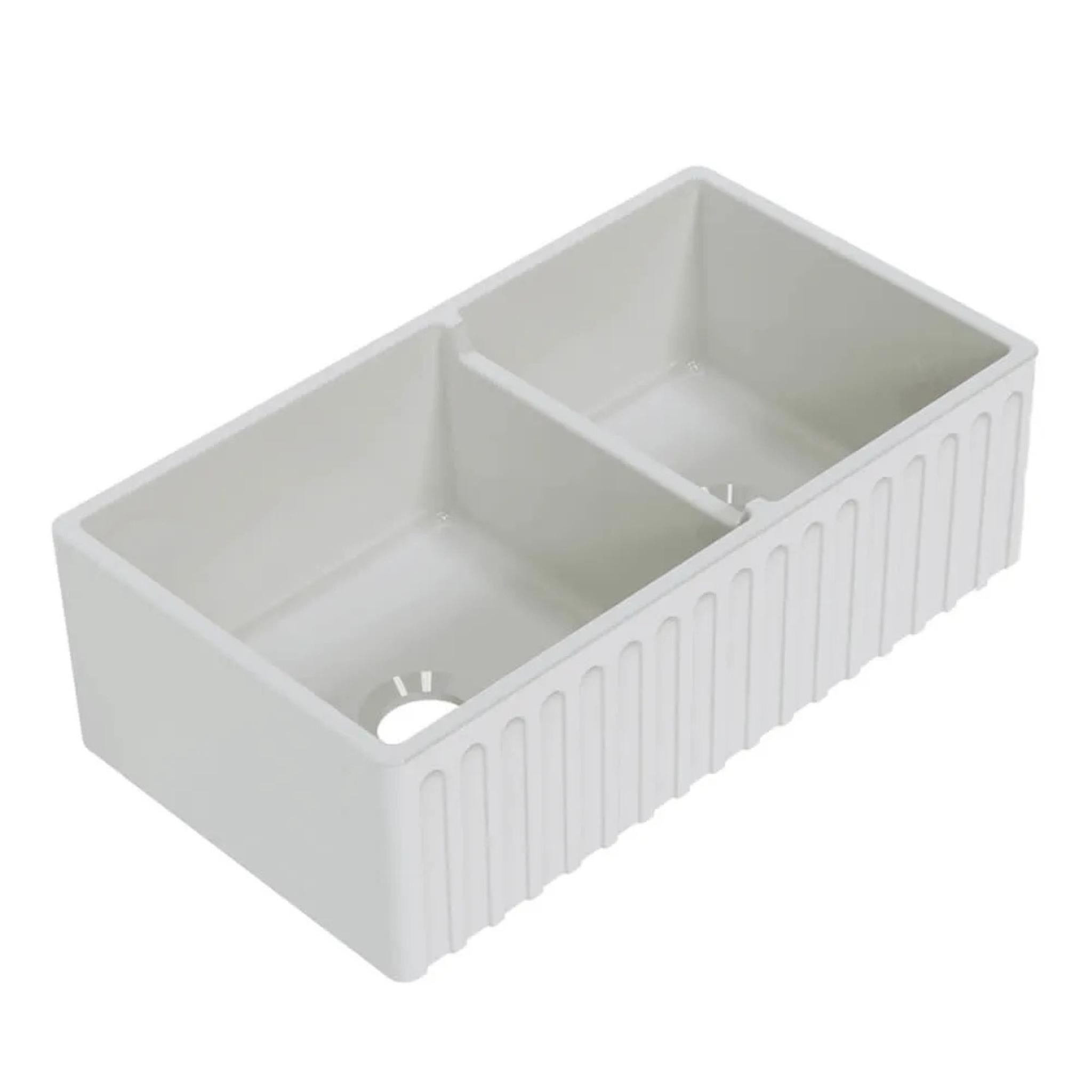 TURNER HASTINGS COVE FIRECLAY DOUBLE BOWL BUTLER SINK WITH OVERFLOW GLOSS WHITE 838MM