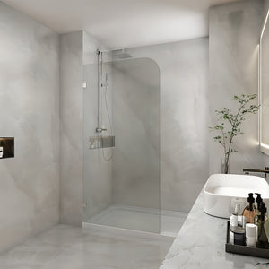 COVEY FRAMELESS WALK IN SINGLE PANEL WITH CURVED CORNER SHOWER SCREEN CHROME