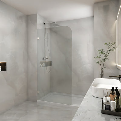 COVEY FRAMELESS WALK IN SINGLE PANEL WITH CURVED CORNER SHOWER SCREEN CHROME