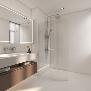 COVEY FRAMELESS WALK IN CURVED SINGLE PANEL SHOWER SCREEN BRUSHED GOLD