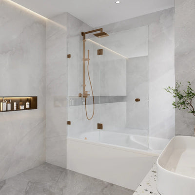 COVEY FIXED AND SWING PANEL DOUBLE HINGED BATH SCREEN BRUSHED BRONZE