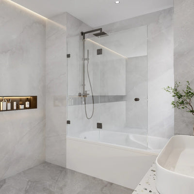 COVEY FIXED AND SWING PANEL DOUBLE HINGED BATH SCREEN GUN METAL GREY