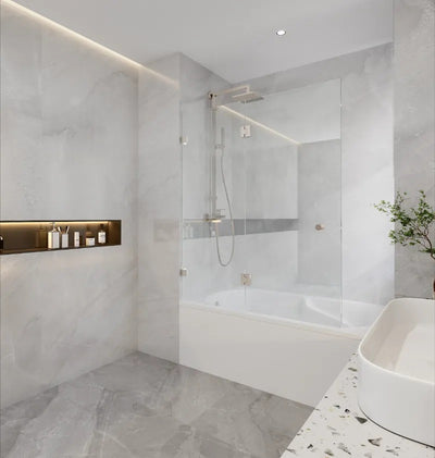 COVEY FIXED AND SWING PANEL DOUBLE HINGED BATH SCREEN CHROME