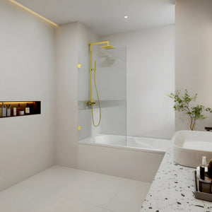 COVEY FIXED PANEL WITH CURVED CORNER BATH SCREEN LIGHT GOLD