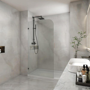 COVEY FRAMELESS WALK IN SINGLE PANEL WITH CURVED CORNER SHOWER SCREEN MATTE BLACK