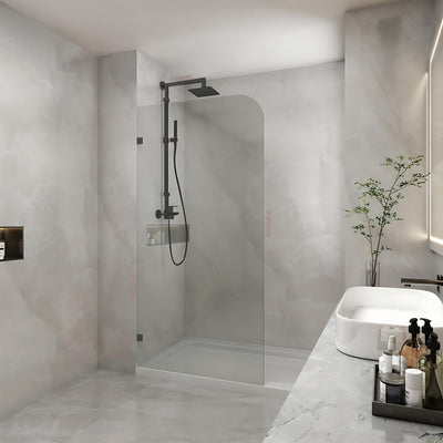 COVEY FRAMELESS WALK IN SINGLE PANEL WITH CURVED CORNER SHOWER SCREEN MATTE BLACK