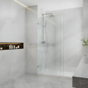 COVEY FRAMELESS WALK IN SINGLE PANEL CURVED CORNER FLUTED / NARROWLINE SHOWER SCREEN BRUSHED NICKEL