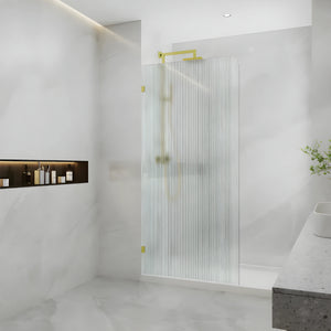 COVEY FRAMELESS WALK IN SINGLE PANEL CURVED CORNER FLUTED / NARROWLINE SHOWER SCREEN LIGHT GOLD