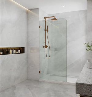 COVEY FRAMELESS WALK IN SINGLE PANEL WITH CURVED CORNER SHOWER SCREEN BRUSHED BRONZE