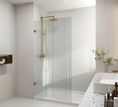 COVEY FRAMELESS WALK IN SINGLE PANEL NARROW LINE FLUTED GLASS SHOWER SCREEN BRUSHED BRONZE