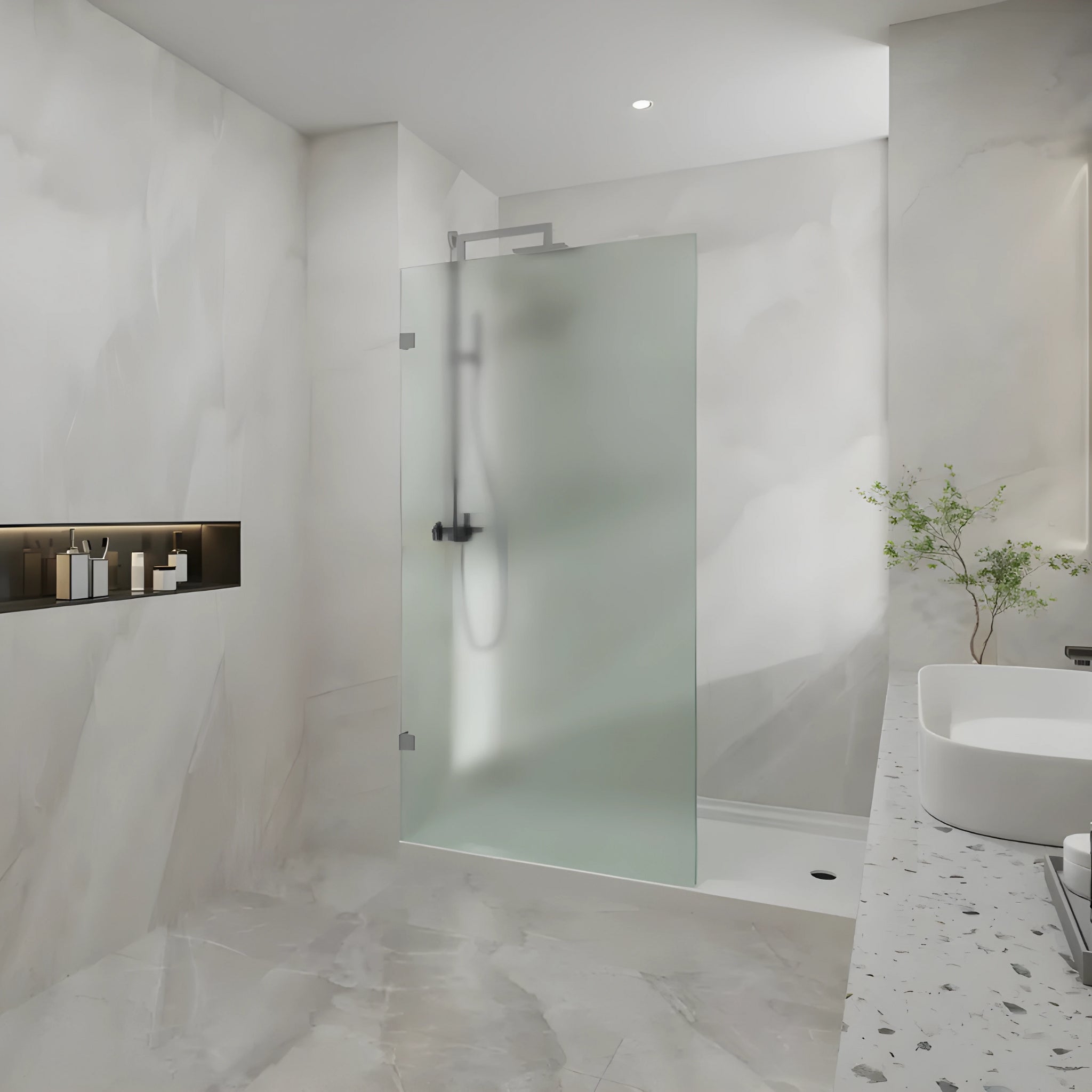 COVEY FRAMELESS WALK IN SINGLE PANEL FROSTED / MATRALUX SHOWER SCREEN BRUSHED NICKEL