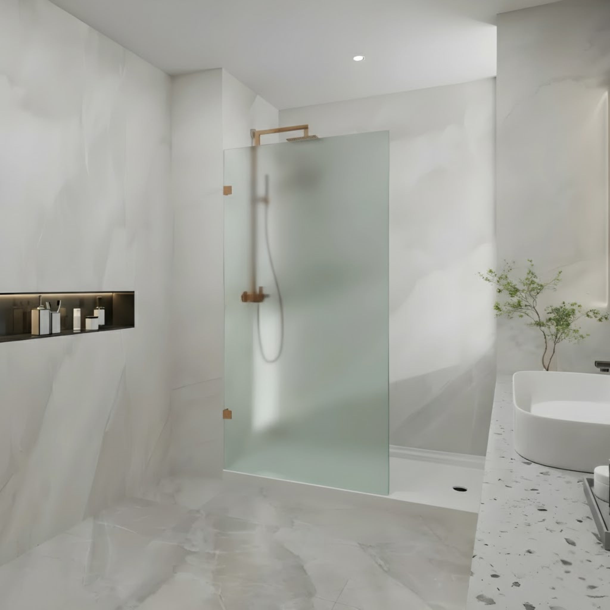 COVEY FRAMELESS WALK IN SINGLE PANEL FROSTED / MATRALUX SHOWER SCREEN BRUSHED BRONZE