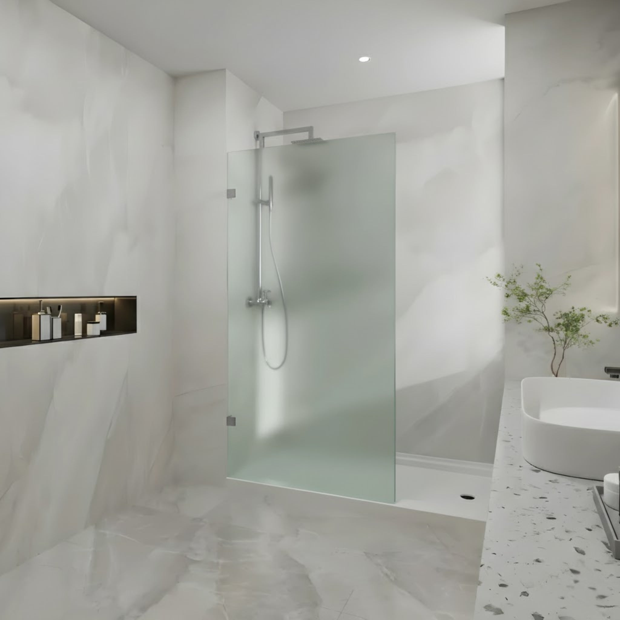 COVEY FRAMELESS WALK IN SINGLE PANEL FROSTED / MATRALUX SHOWER SCREEN CHROME