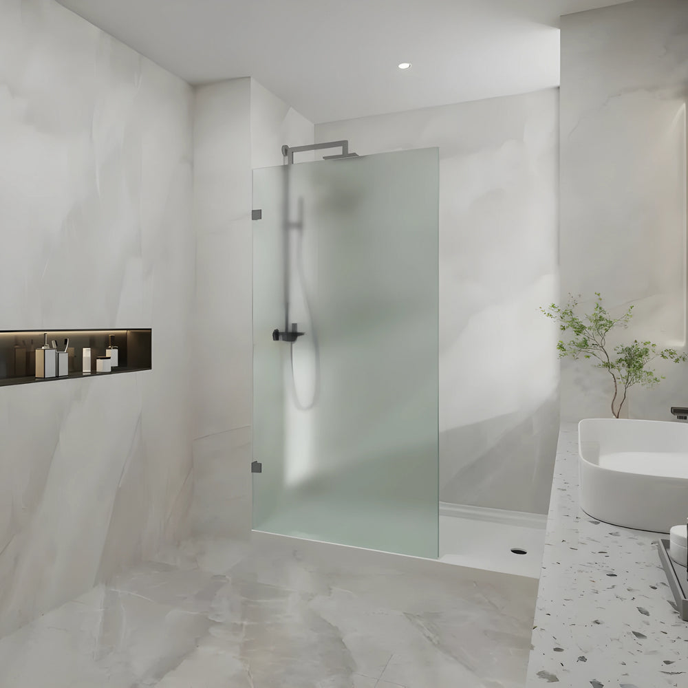 COVEY FRAMELESS WALK IN SINGLE PANEL FROSTED / MATRALUX SHOWER SCREEN GUN METAL