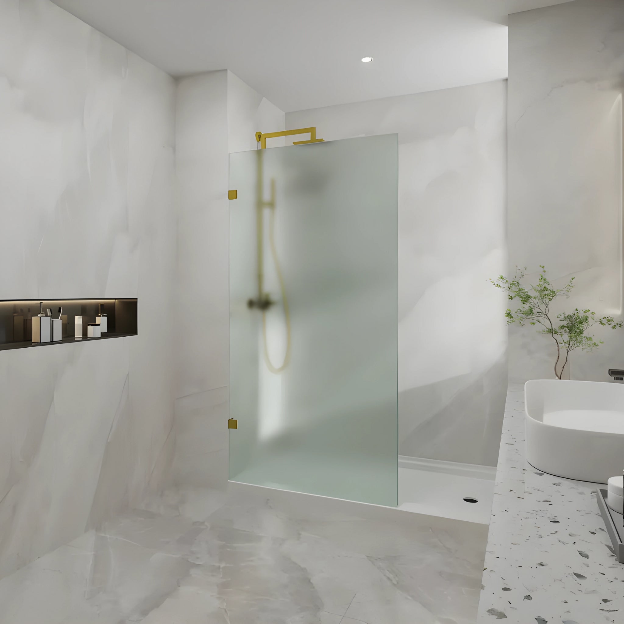 COVEY FRAMELESS WALK IN SINGLE PANEL FROSTED / MATRALUX SHOWER SCREEN LIGHT GOLD