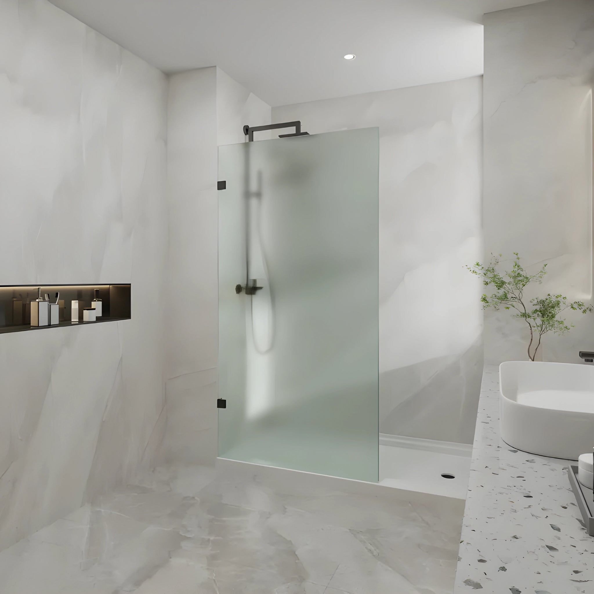 COVEY FRAMELESS WALK IN SINGLE PANEL FROSTED / MATRALUX SHOWER SCREEN MATTE BLACK