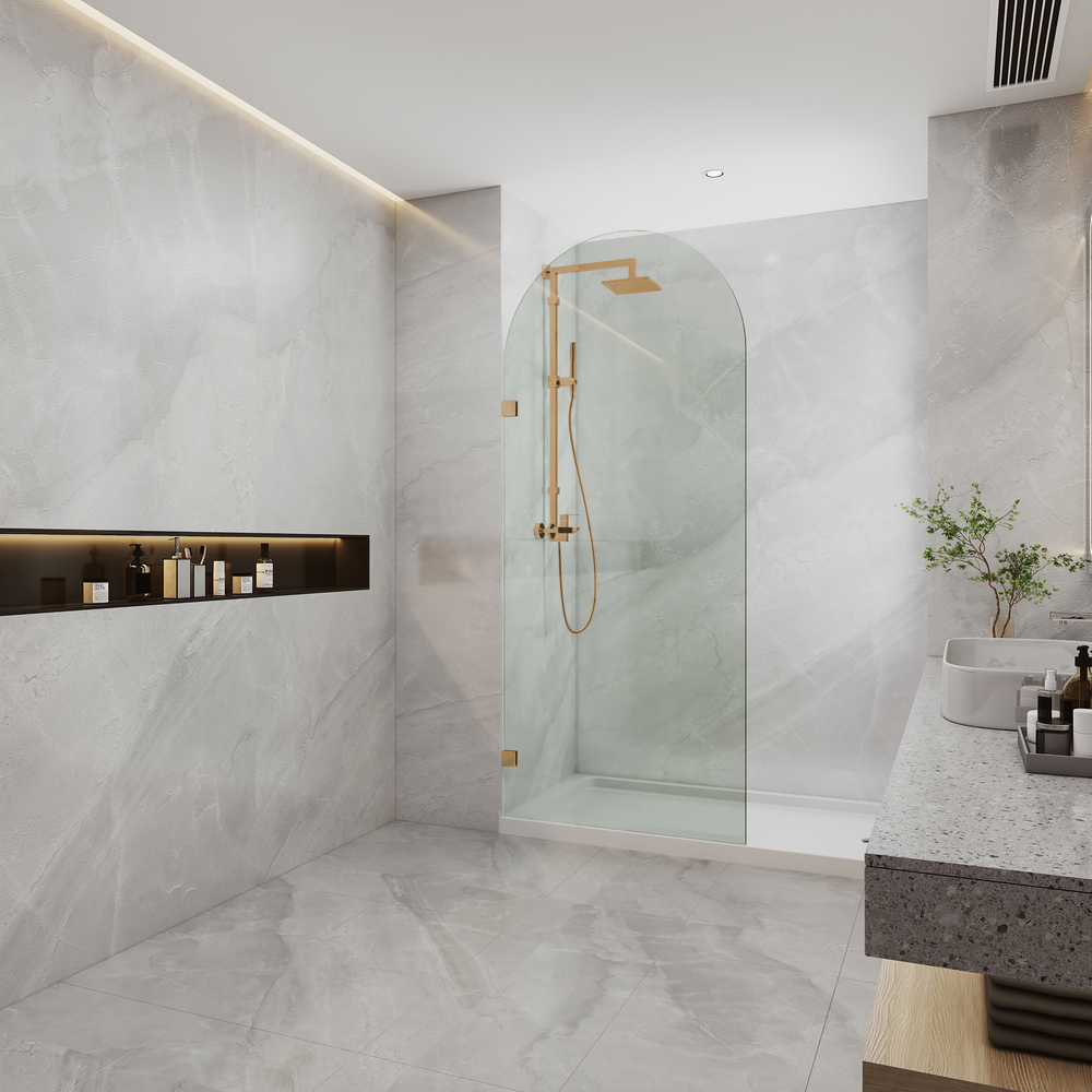 COVEY FRAMELESS ARCH WALK IN SINGLE FIX PANEL SHOWER SCREEN BRUSHED BRONZE