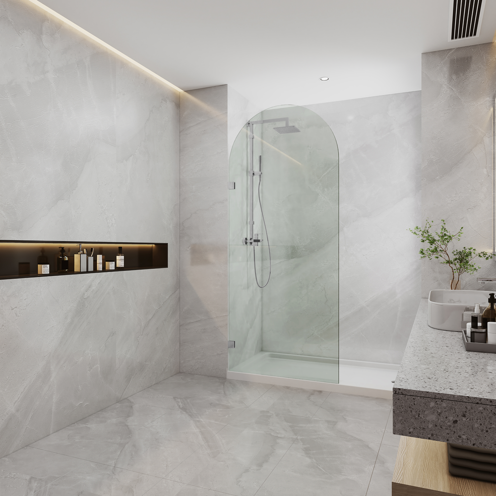 COVEY FRAMELESS ARCH WALK IN SINGLE FIX PANEL SHOWER SCREEN CHROME