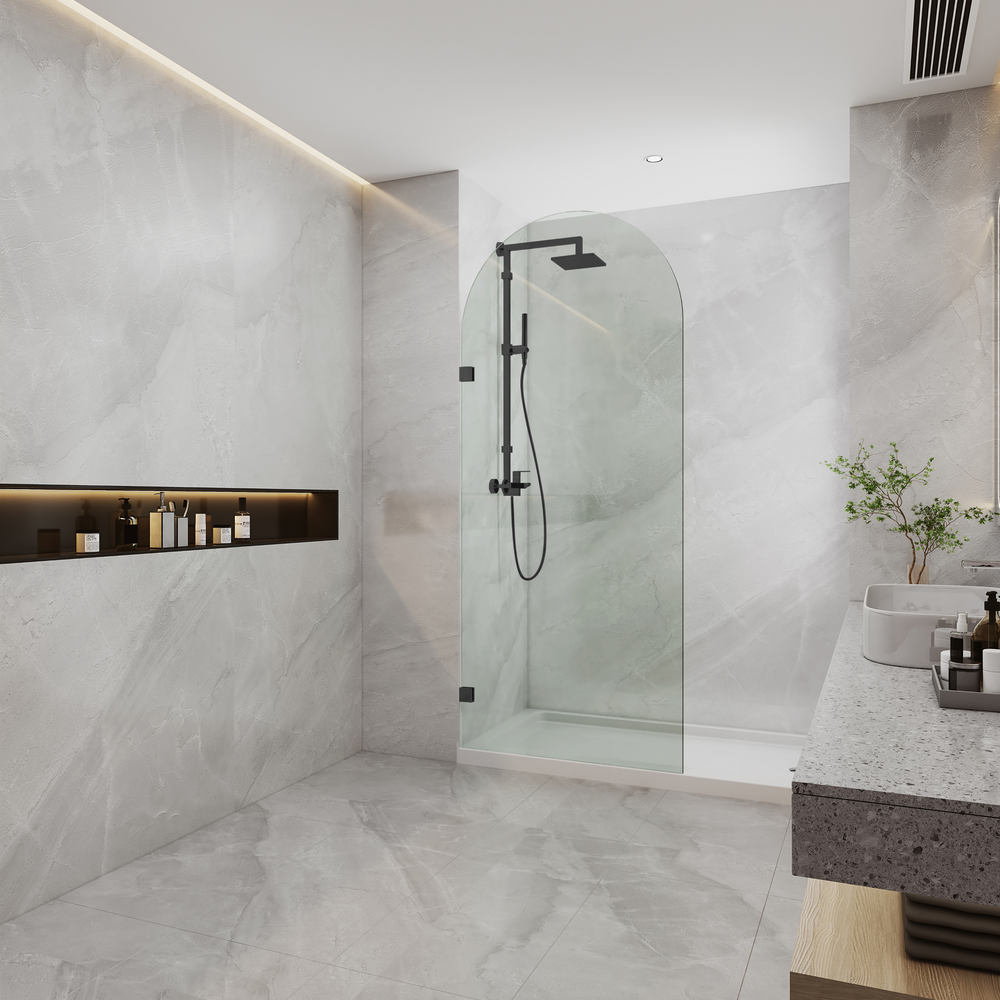 COVEY FRAMELESS ARCH WALK IN SINGLE FIX PANEL SHOWER SCREEN MATTE BLACK