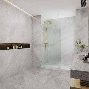 COVEY FRAMELESS ARCH WALK IN SINGLE PANEL FLUTED / NARROWLINE GLASS SHOWER SCREEN BRUSHED BRONZE